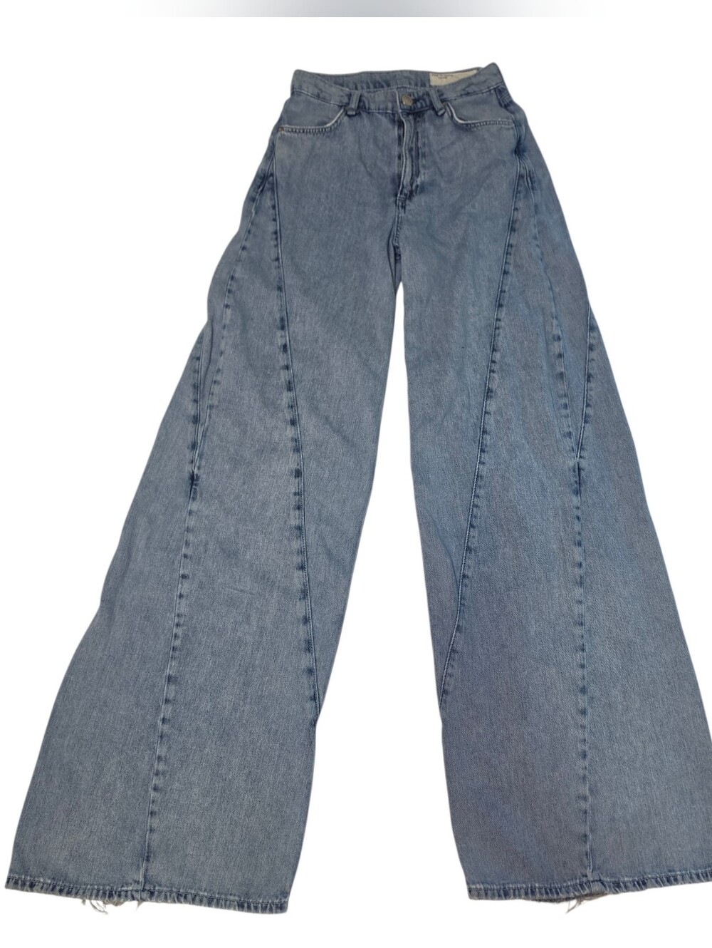 rag & bone Sofie Splice Jeans Size 26 Ultra Wide Leg High Rise Alisha Blue Denim - Picture 2 of 16